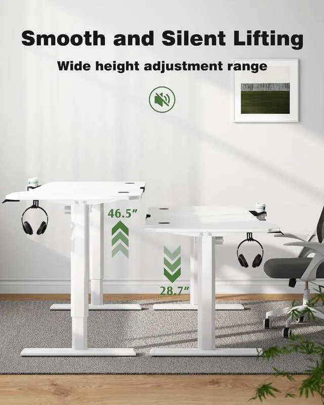 Alt view image 5 of 7 - Electric Standing Desk 63 Inch, Ergonomic Height Adjustable Table with T-Shaped Metal Bracket Modern Computer Workstations for Home Office, White, 63 x 24 Inches
