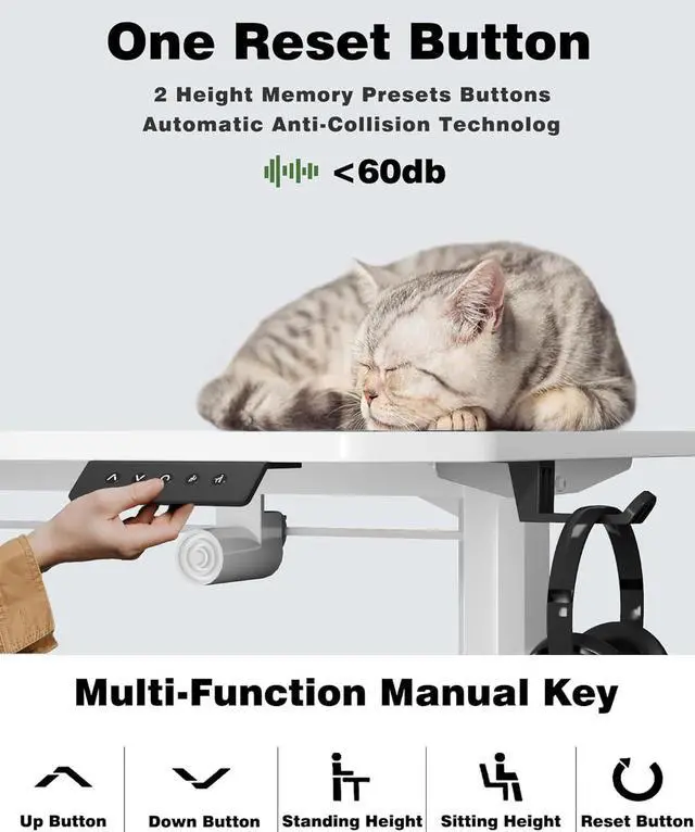 Alt view image 6 of 7 - Electric Standing Desk 63 Inch, Ergonomic Height Adjustable Table with T-Shaped Metal Bracket Modern Computer Workstations for Home Office, White, 63 x 24 Inches