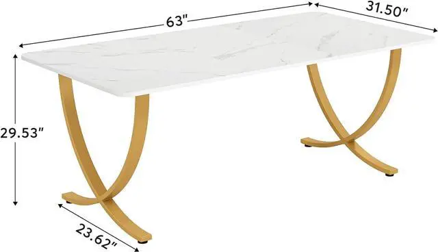 Alt view image 2 of 7 - Tribesigns Executive Desk, 63 W x 31.5 D Large Office Desk, Modern Computer Desk Conference Table Meeting Room Table, Business Furniture for Home Office, White and Gold