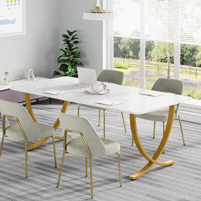Alt view image 6 of 7 - Tribesigns Executive Desk, 63 W x 31.5 D Large Office Desk, Modern Computer Desk Conference Table Meeting Room Table, Business Furniture for Home Office, White and Gold