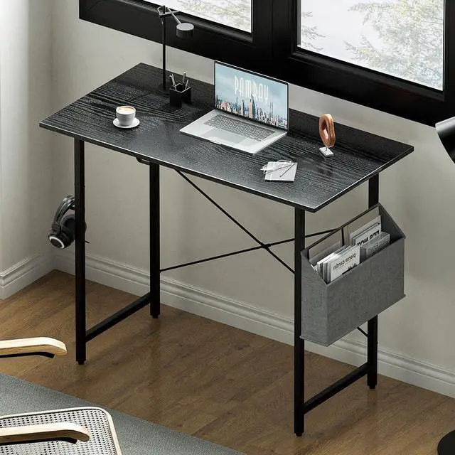 Alt view image 2 of 6 - Pamray 32 Inch Computer Desk for Small Spaces with Storage Bag, Home Office Work Desk with Headphone Hook, Small Office Desk Study Writing Table