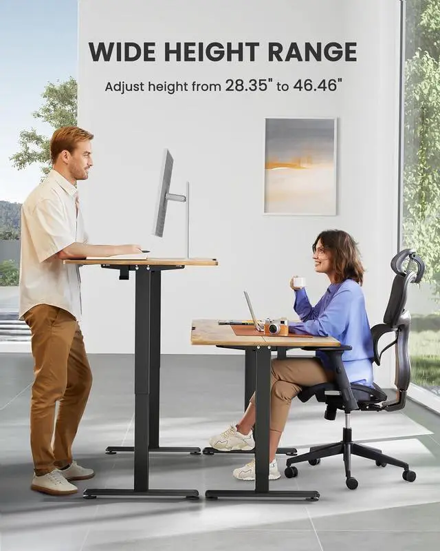 Alt view image 6 of 7 - ErGear Height Adjustable Electric Standing Desk, 48 x 24 Inches Sit Stand up Desk, Memory Computer Home Office Desk with Splice Board (Vintage Brown)