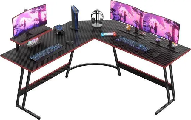 Main image of Homall L Shaped Gaming Desk Computer Corner Desk PC Gaming Desk Table with Large Monitor Riser Stand for Home Office Sturdy Writing Workstation (Black, 66 Inch)