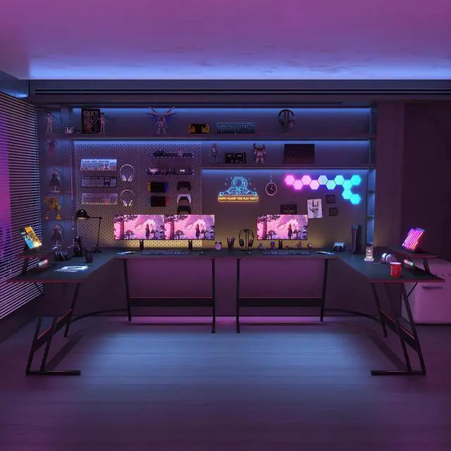 Alt view image 2 of 7 - Homall L Shaped Gaming Desk Computer Corner Desk PC Gaming Desk Table with Large Monitor Riser Stand for Home Office Sturdy Writing Workstation (Black, 66 Inch)