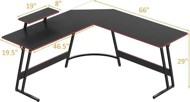 Alt view image 3 of 7 - Homall L Shaped Gaming Desk Computer Corner Desk PC Gaming Desk Table with Large Monitor Riser Stand for Home Office Sturdy Writing Workstation (Black, 66 Inch)