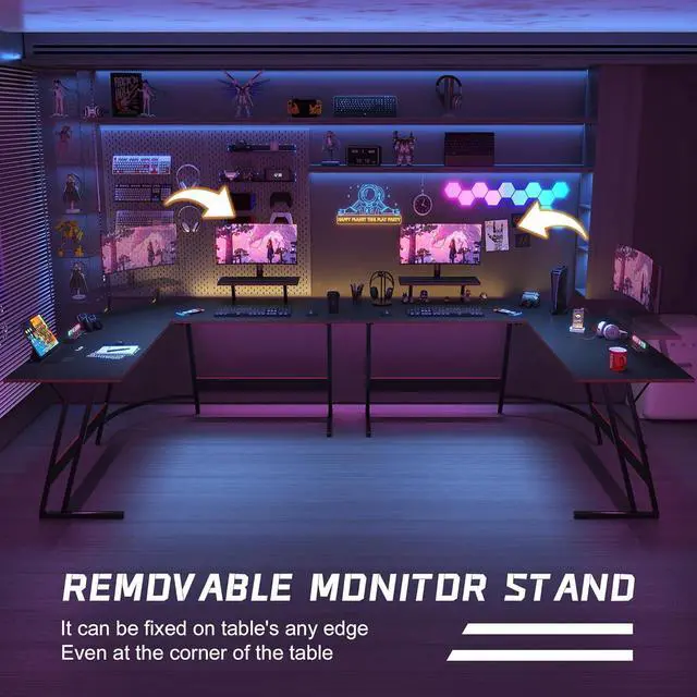 Alt view image 5 of 7 - Homall L Shaped Gaming Desk Computer Corner Desk PC Gaming Desk Table with Large Monitor Riser Stand for Home Office Sturdy Writing Workstation (Black, 66 Inch)