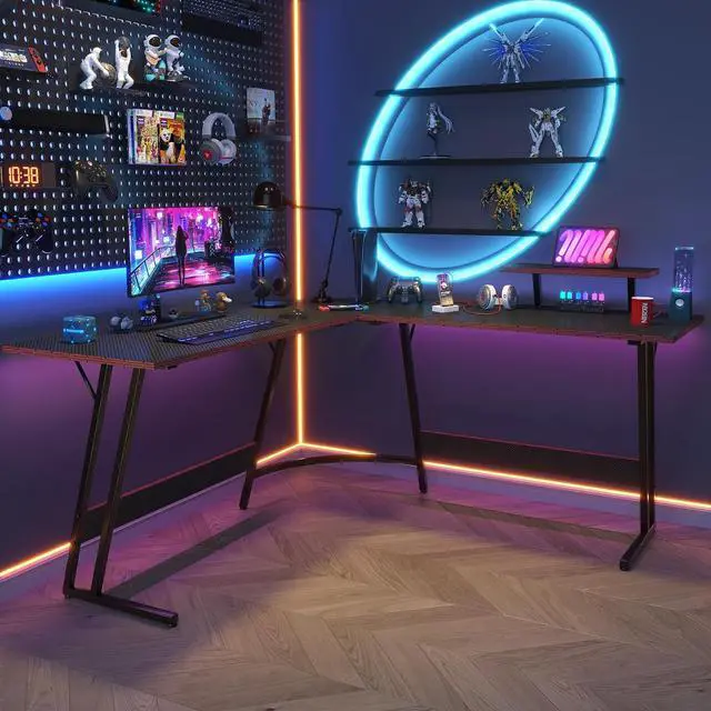 Alt view image 4 of 7 - Homall L Shaped Gaming Desk Computer Corner Desk PC Gaming Desk Table with Large Monitor Riser Stand for Home Office Sturdy Writing Workstation (Black, 66 Inch)