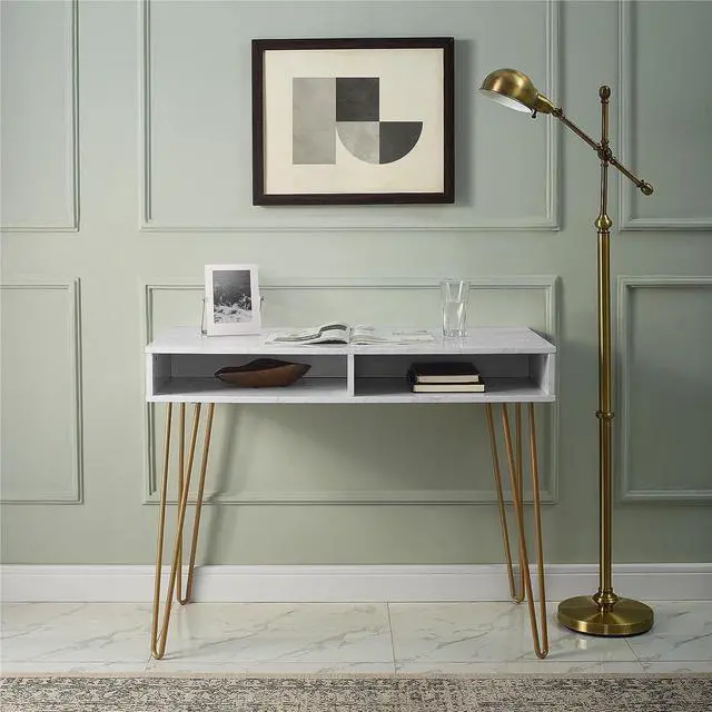 Alt view image 4 of 7 - Novogratz Athena Computer Desk with Storage, White Marble
