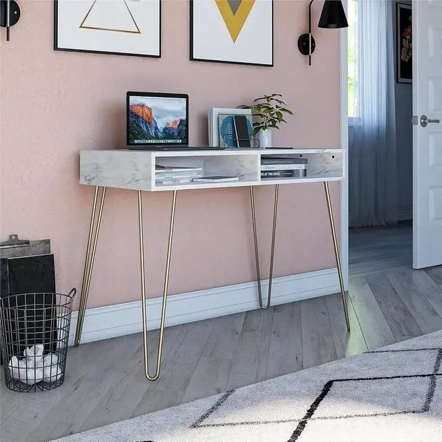 Alt view image 5 of 7 - Novogratz Athena Computer Desk with Storage, White Marble