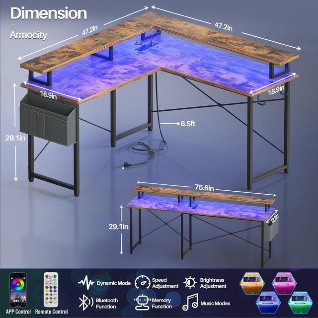  armocity Computer Desk with LED, Gaming Desk with