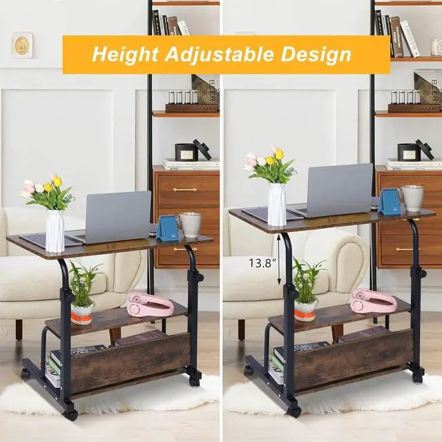 Alt view image 4 of 7 - QZMDSM Portable Rolling Desk Adjustable Laptop Desk Small Standing Desk Home Office Desks for Small Spaces Table, 31.5" Rustic Uplift Study Desk Mobile Computer Work Desk on Wheels