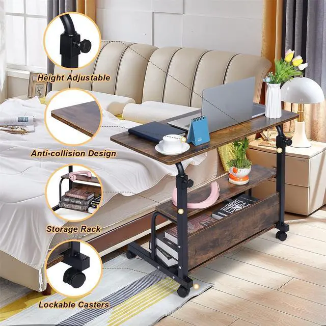Alt view image 5 of 7 - QZMDSM Portable Rolling Desk Adjustable Laptop Desk Small Standing Desk Home Office Desks for Small Spaces Table, 31.5" Rustic Uplift Study Desk Mobile Computer Work Desk on Wheels