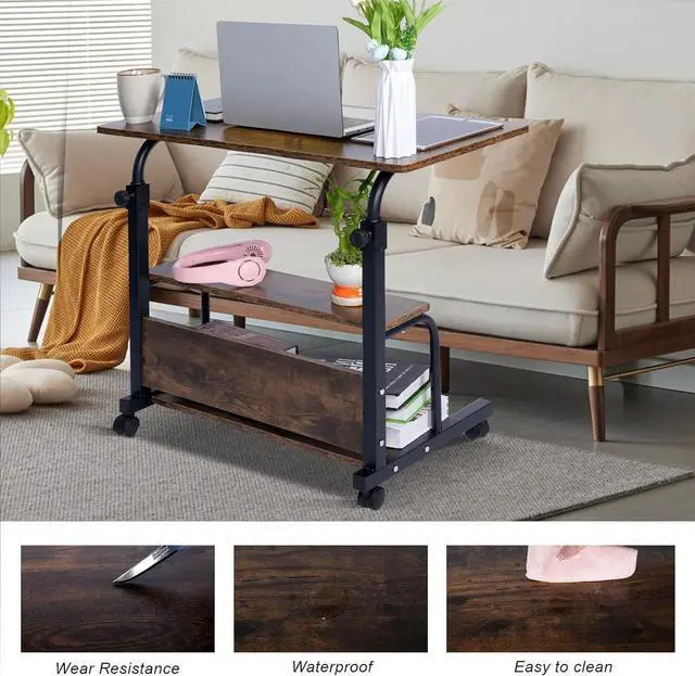 Alt view image 6 of 7 - QZMDSM Portable Rolling Desk Adjustable Laptop Desk Small Standing Desk Home Office Desks for Small Spaces Table, 31.5" Rustic Uplift Study Desk Mobile Computer Work Desk on Wheels