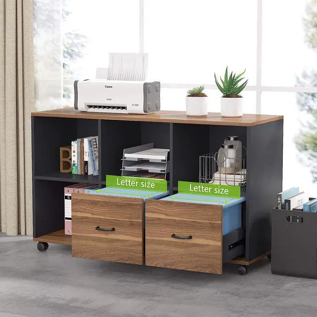 Alt view image 3 of 7 - Tribesigns 55 inches Executive Desk and 43" lateral File Cabinet, L-Shaped Computer Desk Home Office Furniture with Drawers and Storage Shelves, Office Table with Cabinet (Walnut, 55)