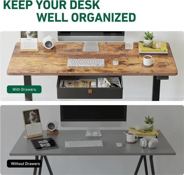 Alt view image 7 of 7 - FEZIBO 48 x 24 Inches Standing Desk with Drawer, Adjustable Height Electric Stand up Desk with Storage, Sit Stand Home Office Desk, Ergonomic Computer Desk, Rustic Brown