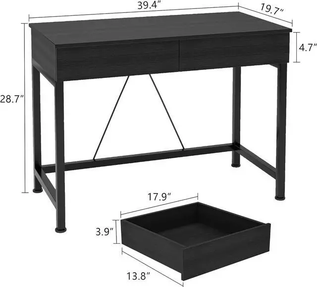 Alt view image 3 of 7 - CAIYUN Computer Desk with Drawers, 39.4 Desks for Home Office with Storage, Small Computer Gaming Desk for Small Spaces, Desk Table for Office, Work, Kids Study, Student, Black