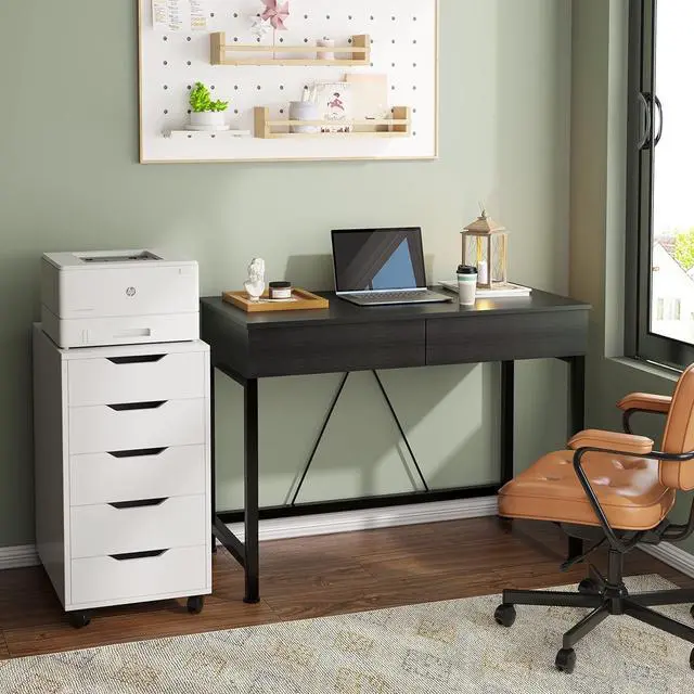 Alt view image 2 of 7 - CAIYUN Computer Desk with Drawers, 39.4 Desks for Home Office with Storage, Small Computer Gaming Desk for Small Spaces, Desk Table for Office, Work, Kids Study, Student, Black