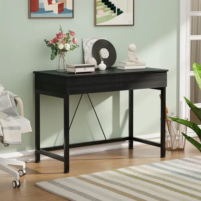 Alt view image 4 of 7 - CAIYUN Computer Desk with Drawers, 39.4 Desks for Home Office with Storage, Small Computer Gaming Desk for Small Spaces, Desk Table for Office, Work, Kids Study, Student, Black