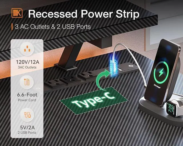 Alt view image 4 of 7 - ODK Reversible Gaming Desk with USB Charging Port & Power Outlet, 48 Inch Computer Desk with Storage Shelves and Monitor Stand, Study Table for Home Office, Small Space Bedroom, Carbon Fiber Black