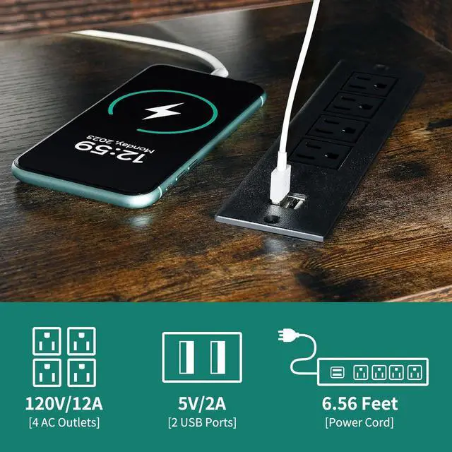 Alt view image 5 of 7 - L Shaped Desk with Power Outlets & LED Lights, 67" Computer Desk with File Drawer, Corner Desk Home Office Desk with Monitor Stand & 3 Cubbies Storage Shelves, Rustic Brown