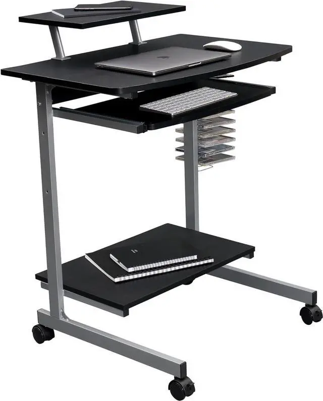 Main image of Rolling Mobile Computer Desk/Cart with Storage Shelves, Rolling Working Station for Small Spaces, Printer Shelf