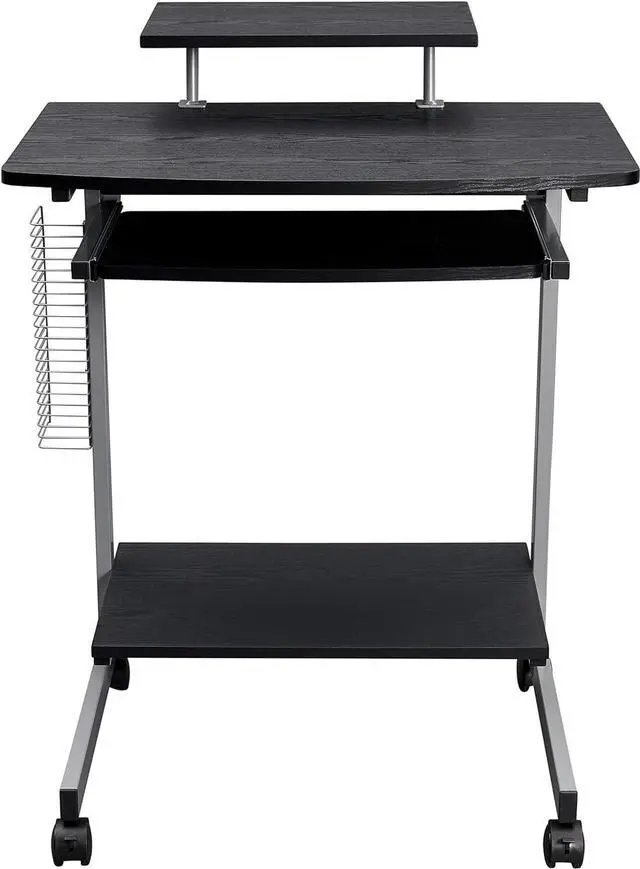 Alt view image 6 of 7 - Rolling Mobile Computer Desk/Cart with Storage Shelves, Rolling Working Station for Small Spaces, Printer Shelf