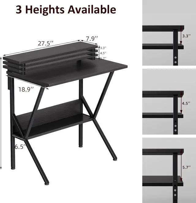 Alt view image 3 of 7 - COTUBLR 27.5" Computer Desk for Small Spaces, Computer Desk with Adjustable Monitor Stand Shelves, Compact Desk with Storage, Tiny Desk Study Desk for Bedroom Home Office Study Room