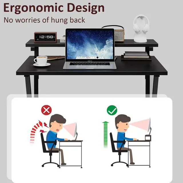 Alt view image 6 of 7 - COTUBLR 27.5" Computer Desk for Small Spaces, Computer Desk with Adjustable Monitor Stand Shelves, Compact Desk with Storage, Tiny Desk Study Desk for Bedroom Home Office Study Room