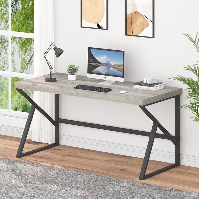 Oak Computer Desk for Office or Bedroom Wooden Table With Steel