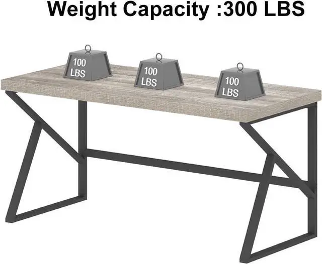 Alt view image 6 of 7 - HSH Gray Computer Desk, Industrial Wood and Metal Home Office Desk, Farmhouse Rustic PC Laptop Desk for Executive Work Writing Study Gaming, Modern Simple Bedroom Computer Table, Light Grey Oak, 55 In