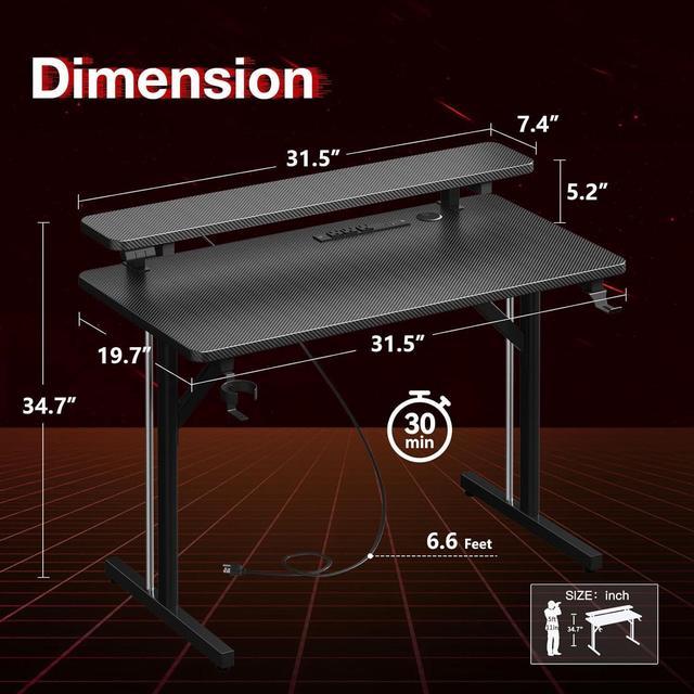 MOTPK Gaming Desk 31 inch, Small Gaming Desk for Kids, Gift Idea, PC  Computer Desk, Home Office Desk Workstation with Carbon Fiber Surface,  Gaming