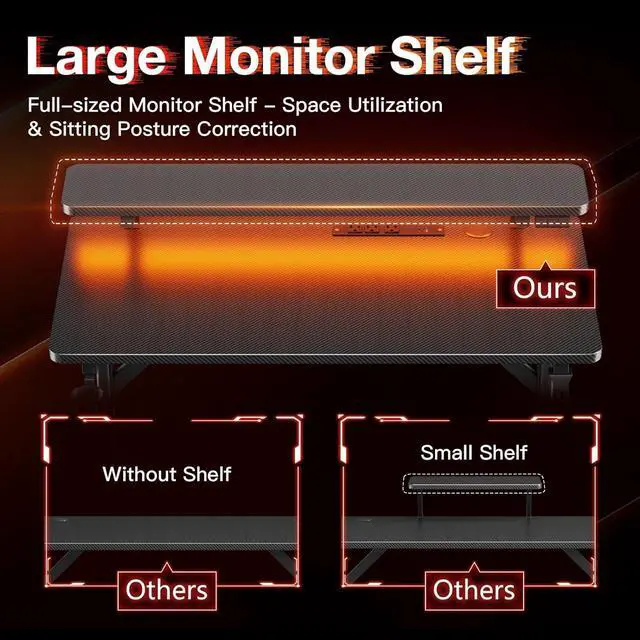 Alt view image 7 of 7 - MOTPK Small Gaming Desk with LED Lights & Power Outlets, 31 Inch Computer Desk Gaming Table with Monitor Shelf, Gamer Desk with Carbon Fiber Texture, Kids Boys Desk Gift for Men