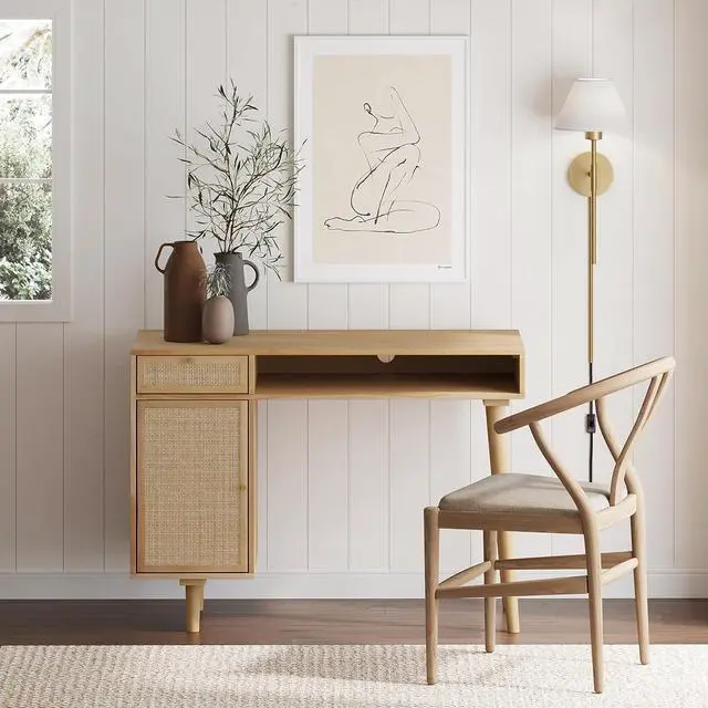 Alt view image 3 of 6 - Nathan James Jacklyn Modern Home Office Writing Desk, Natural Brown