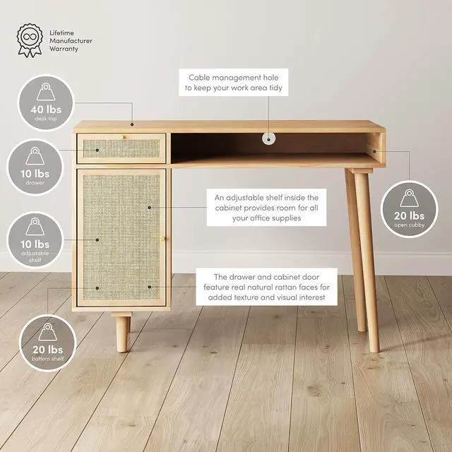 Alt view image 4 of 6 - Nathan James Jacklyn Modern Home Office Writing Desk, Natural Brown