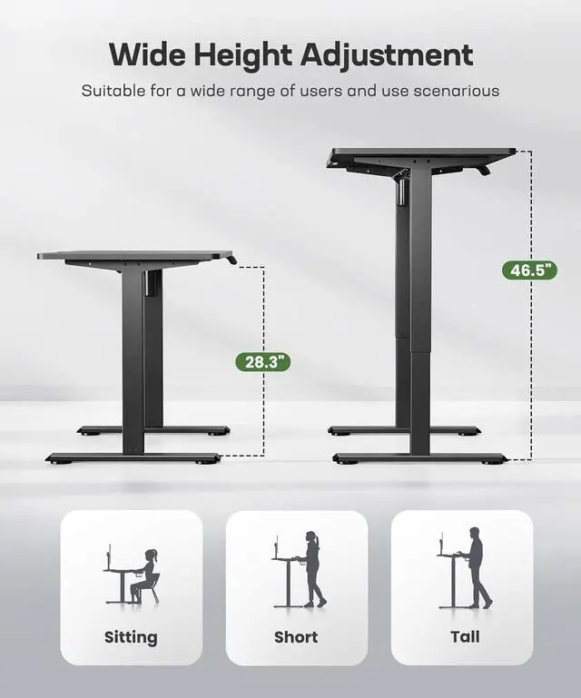 Alt view image 6 of 6 - Marsail Electric Standing Desk Adjustable Height, 48 x 24 Inch Sit Stand up Desk for Home Office Furniture Computer Desk with 3 Memory Presets, Headphone Hook, Black