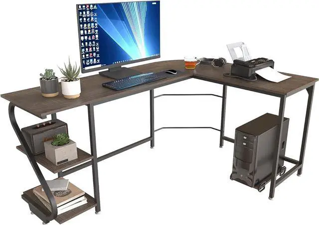 Main image of Weehom Reversible L Shaped Desk with Shelves Large Corner Computer Gaming Desks for Home Office Writing Workstation Wooden Table