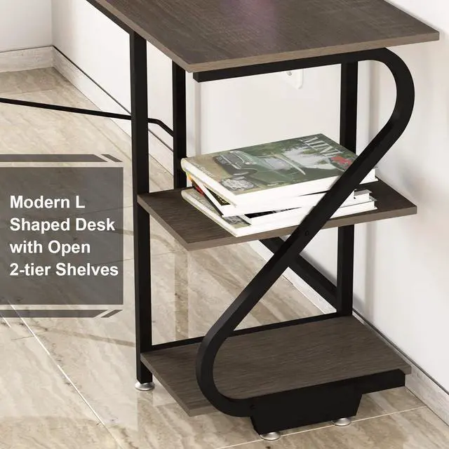 Alt view image 5 of 7 - Weehom Reversible L Shaped Desk with Shelves Large Corner Computer Gaming Desks for Home Office Writing Workstation Wooden Table