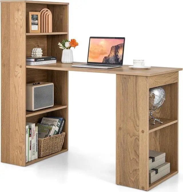 Main image of Tangkula Computer Desk with Bookshelf, Writing Study Desk with Storage Shelves & CPU Stand, Modern Compact Computer Workstation for Home & Office, Space-Saving Design(Natural)