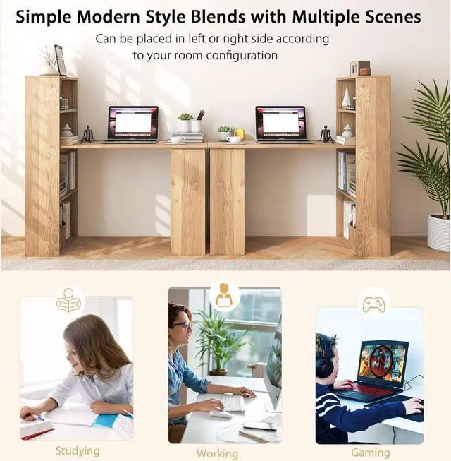 Alt view image 6 of 7 - Tangkula Computer Desk with Bookshelf, Writing Study Desk with Storage Shelves & CPU Stand, Modern Compact Computer Workstation for Home & Office, Space-Saving Design(Natural)