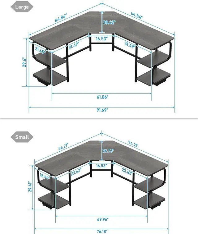 Alt view image 3 of 7 - Teraves Modern L Shaped Desk with Shelves,64.84" Gaming Computer Desk for Home Office,Corner Desk with Desktop (Black Oak+Black Frame, Large+4 Tier Shelves)