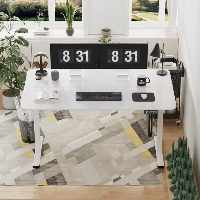 Alt view image 2 of 7 - YESHOMY Height Adjustable Electric Standing Desk 55 inch Computer Table, Home Office Workstation, 55in, White Leg/White Top