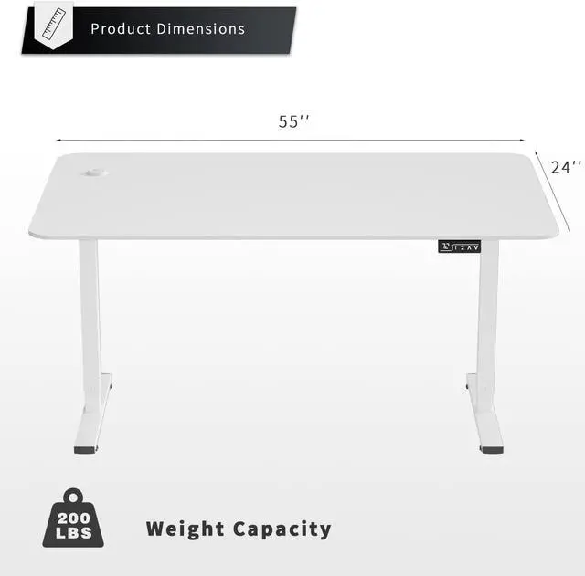 Alt view image 3 of 7 - YESHOMY Height Adjustable Electric Standing Desk 55 inch Computer Table, Home Office Workstation, 55in, White Leg/White Top