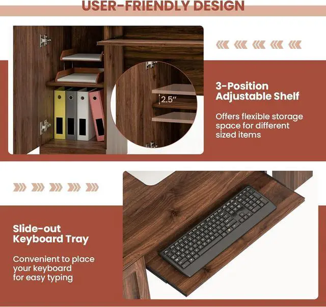 Alt view image 7 of 7 - Tangkula L-Shaped Office Desk with Storage Drawers & Keyboard Tray, Home Office Corner Computer Desk with Cabinet & Inner Adjustable Shelf, Space-Saving Study Writing Desk, Computer Workstation