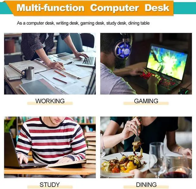 Alt view image 5 of 7 - BestOffice Computer Desk Home Office Desk 39 inches Gaming Desk Multi-Function Writing Table Student Art Modren Simple Style PC Wood and Metal Desk Workstation for Small Space, Vintage