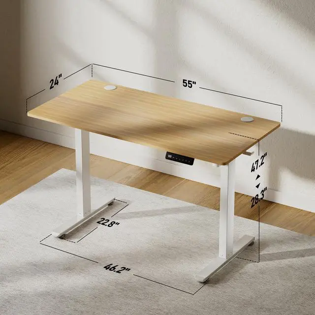Alt view image 3 of 7 - JUNHEDAMAI Electric Height Adjustable Standing Desk, 55 * 24 Inch Sit Stand Up Desk, Ergonomic Computer Desk with 2 Headphone Hook for Home Office Sturdy Writing Workstation, Gaming Room