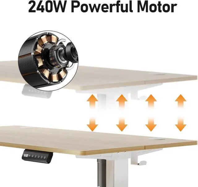 Alt view image 6 of 7 - JUNHEDAMAI Electric Height Adjustable Standing Desk, 55 * 24 Inch Sit Stand Up Desk, Ergonomic Computer Desk with 2 Headphone Hook for Home Office Sturdy Writing Workstation, Gaming Room