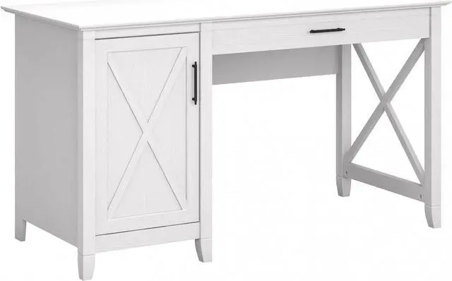 Main image of Bush Furniture Key West Computer Desk with Storage | Small for Home Office | Modern Farmhouse, 54W, Pure White Oak