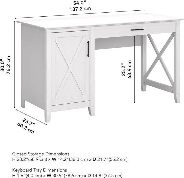 Alt view image 3 of 6 - Bush Furniture Key West Computer Desk with Storage | Small for Home Office | Modern Farmhouse, 54W, Pure White Oak