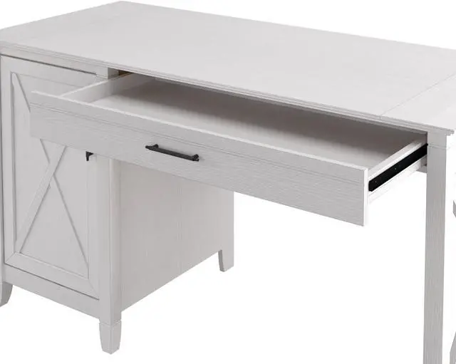 Alt view image 5 of 6 - Bush Furniture Key West Computer Desk with Storage | Small for Home Office | Modern Farmhouse, 54W, Pure White Oak
