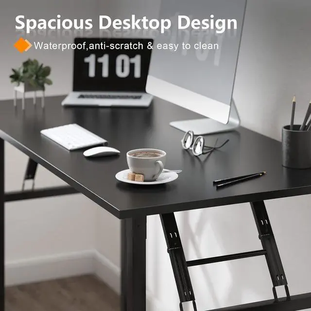Alt view image 5 of 7 - Need Computer Desk Office Desk 47 inches Folding Table with BIFMA Certification Computer Table Workstation No Install Needed, Black Brown